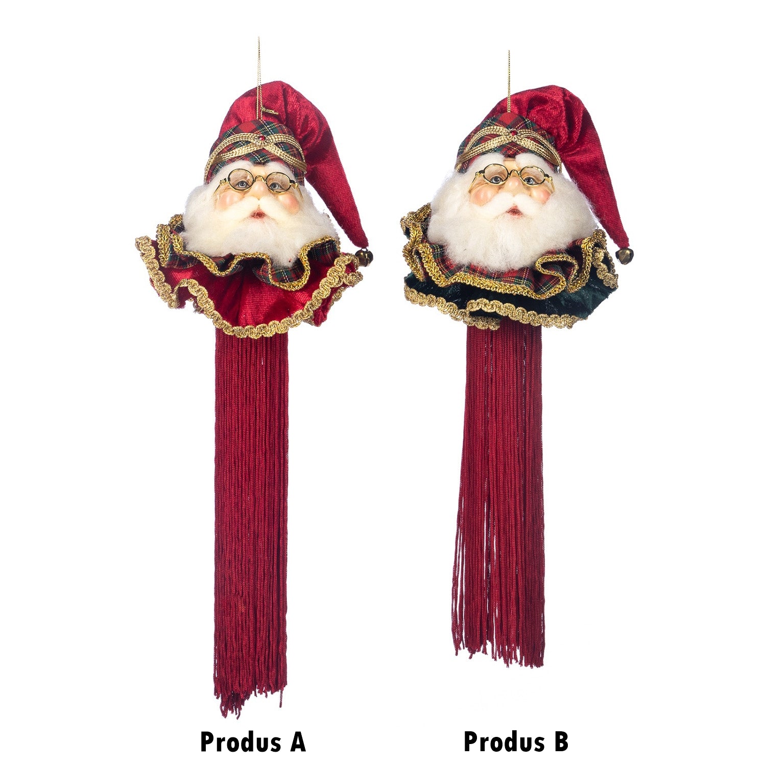 Ornament pentru brad, Mos Craciun Ciucure, rosu/verde, 17 cm - SIMONA'S CHRISTMAS