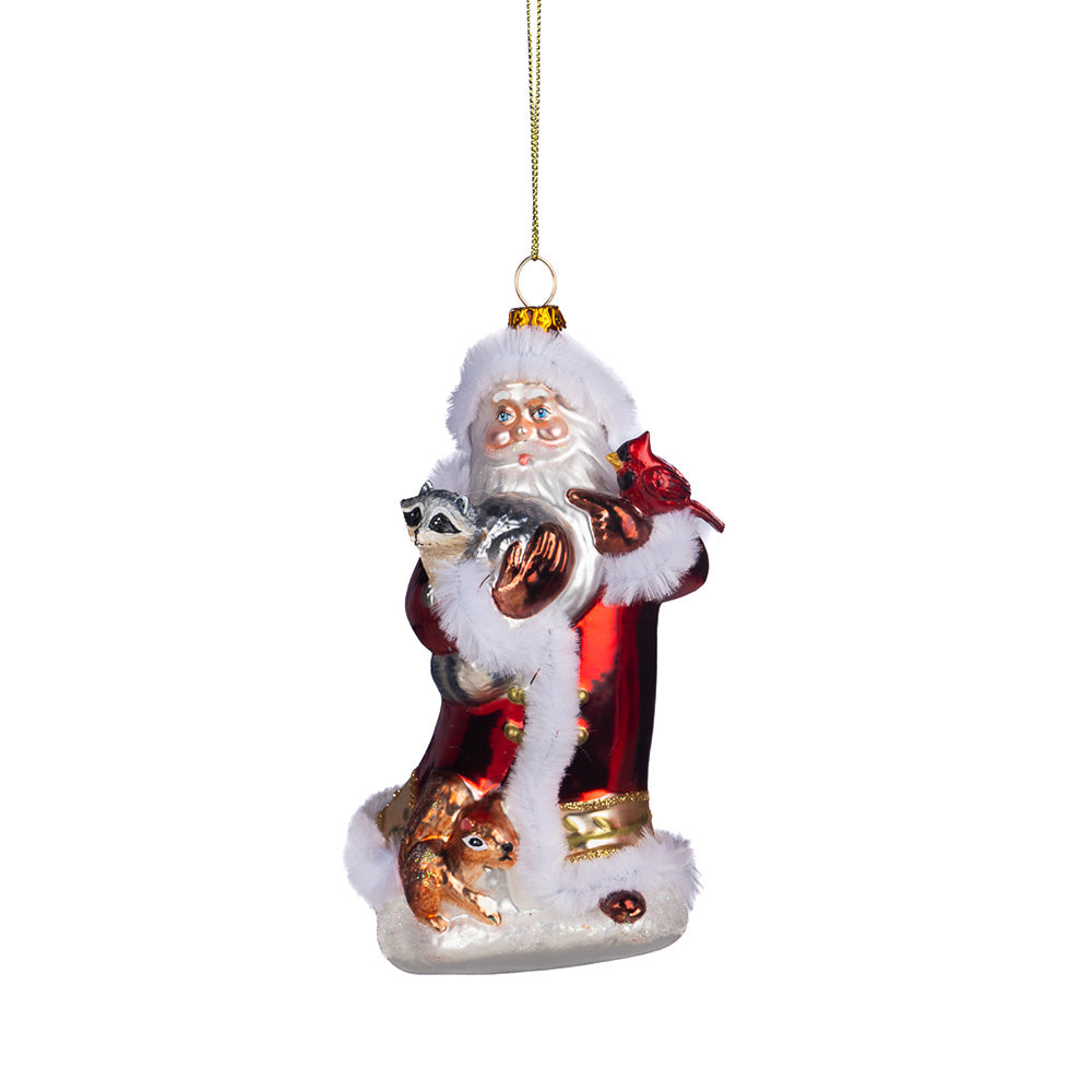 Ornament pentru brad, Mos Craciun cu animale, alb/rosu, 17 cm, SIMONA'S CHRISTMAS
