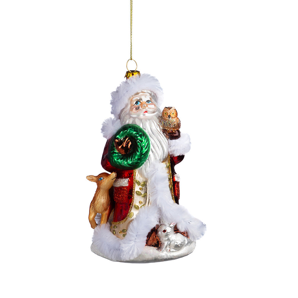 Ornament pentru brad, Mos Craciun cu animale, alb/rosu, 17 cm, SIMONA'S CHRISTMAS