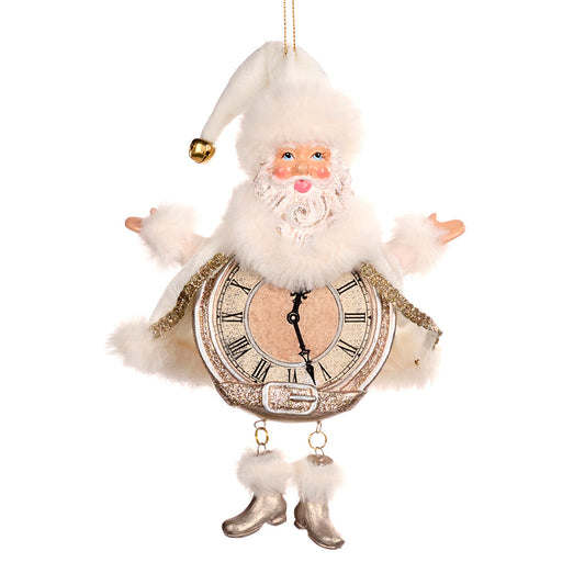 Ornament pentru brad, Mos cu ceas, alb/crem, 18 cm, SIMONA'S CHRISTMAS