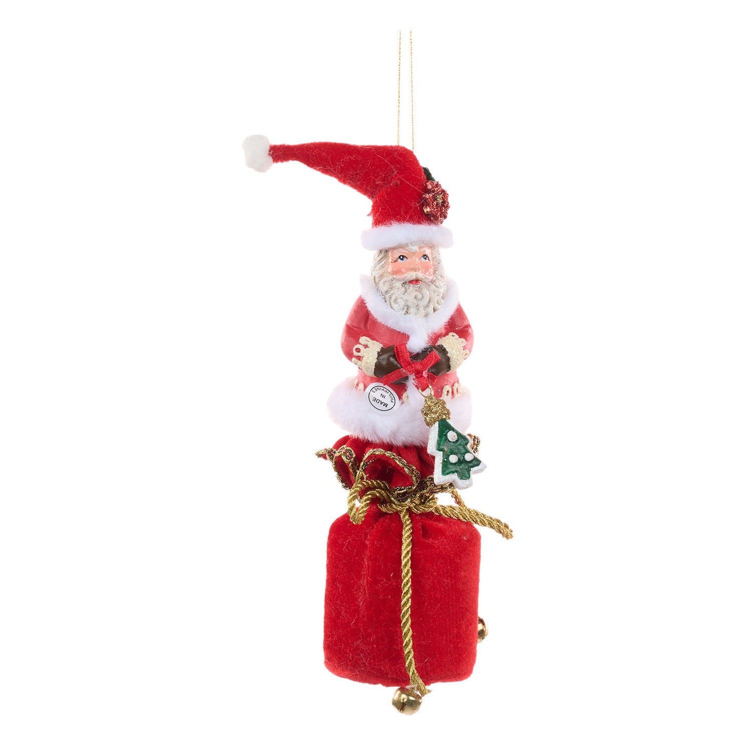 Ornament pentru brad, Mos/Spiridus in sac, rosu, 18 cm - SIMONA'S CHRISTMAS