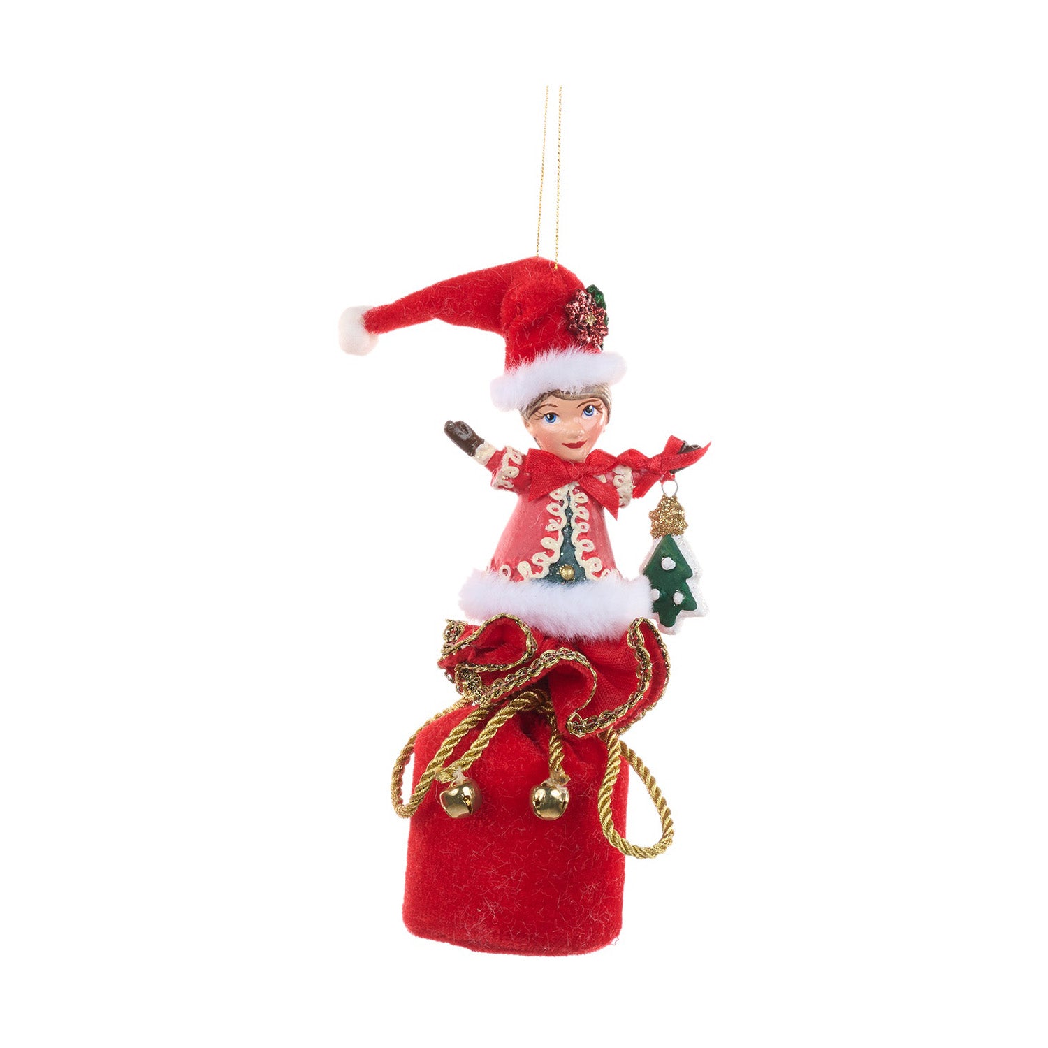Ornament pentru brad, Mos/Spiridus in sac, rosu, 18 cm - SIMONA'S CHRISTMAS