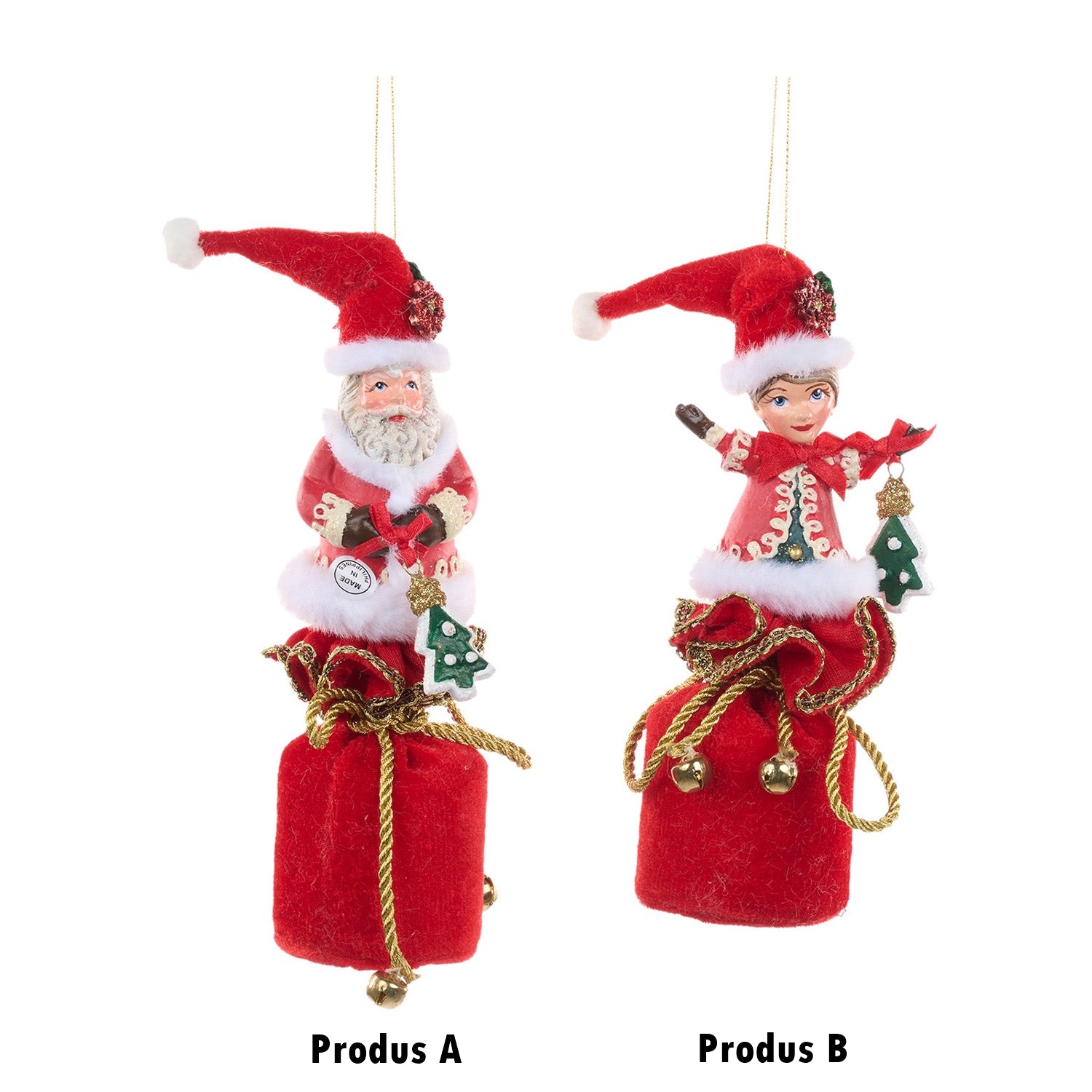 Ornament pentru brad, Mos/Spiridus in sac, rosu, 18 cm - SIMONA'S CHRISTMAS