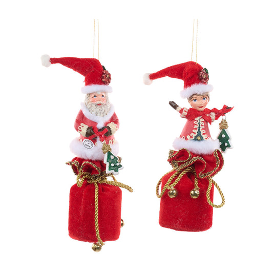 Ornament pentru brad, Mos/Spiridus in sac, rosu, 18 cm - SIMONA'S CHRISTMAS