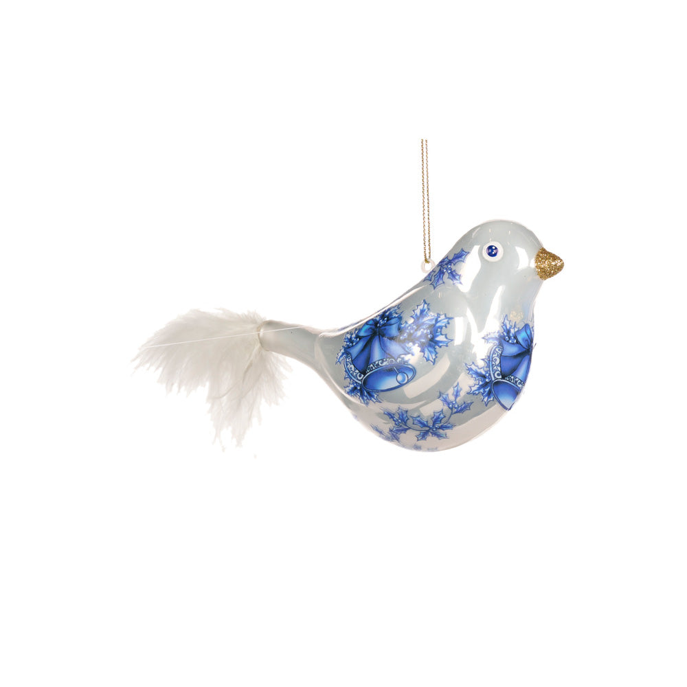 Ornament pentru brad, Pasare Delft, albastru/alb, 12 cm, SIMONA'S CHRISTMAS