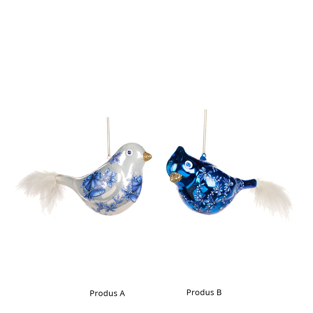 Ornament pentru brad, Pasare Delft, albastru/alb, 12 cm, SIMONA'S CHRISTMAS
