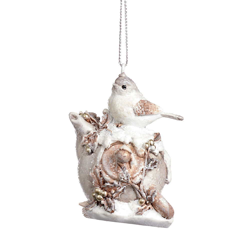 Ornament pentru brad, Pasare pe ceainic, crem, 6 cm, SIMONA'S CHRISTMAS