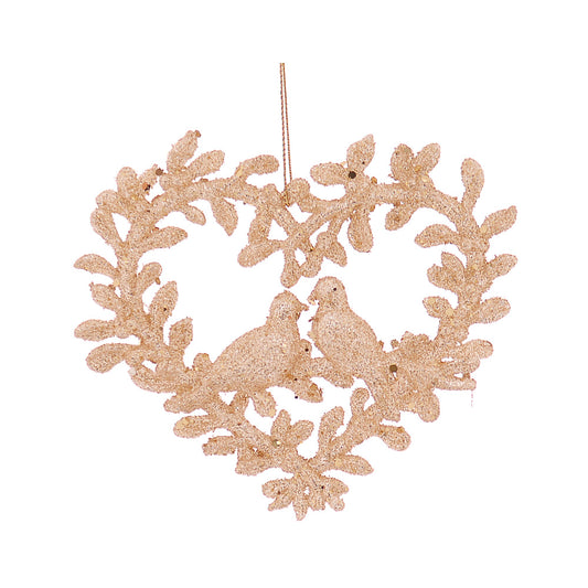 Ornament pentru brad, Pasari in inima, auriu, 11 cm - SIMONA'S CHRISTMAS
