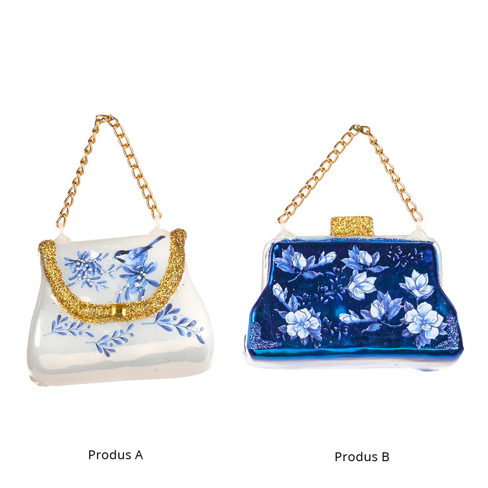 Ornament pentru brad, Poseta Delft, albastru/alb, 9 cm, SIMONA'S CHRISTMAS