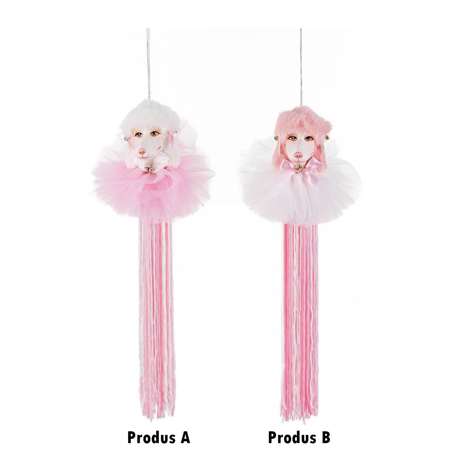 Ornament pentru brad, Pudel Ciucure Carnival, roz, 27 cm - SIMONA'S CHRISTMAS