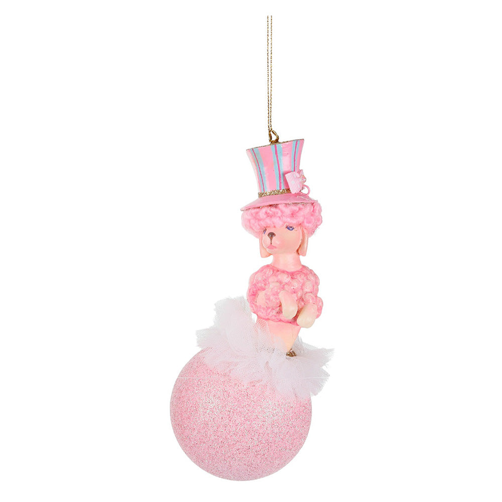 Ornament pentru brad, Pudel pe minge Carnival, roz, 17 cm - SIMONA'S CHRISTMAS