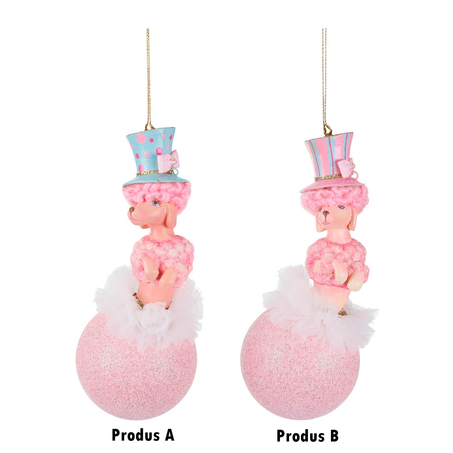 Ornament pentru brad, Pudel pe minge Carnival, roz, 17 cm - SIMONA'S CHRISTMAS