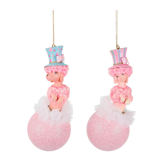 Ornament pentru brad, Pudel pe minge Carnival, roz, 17 cm - SIMONA'S CHRISTMAS