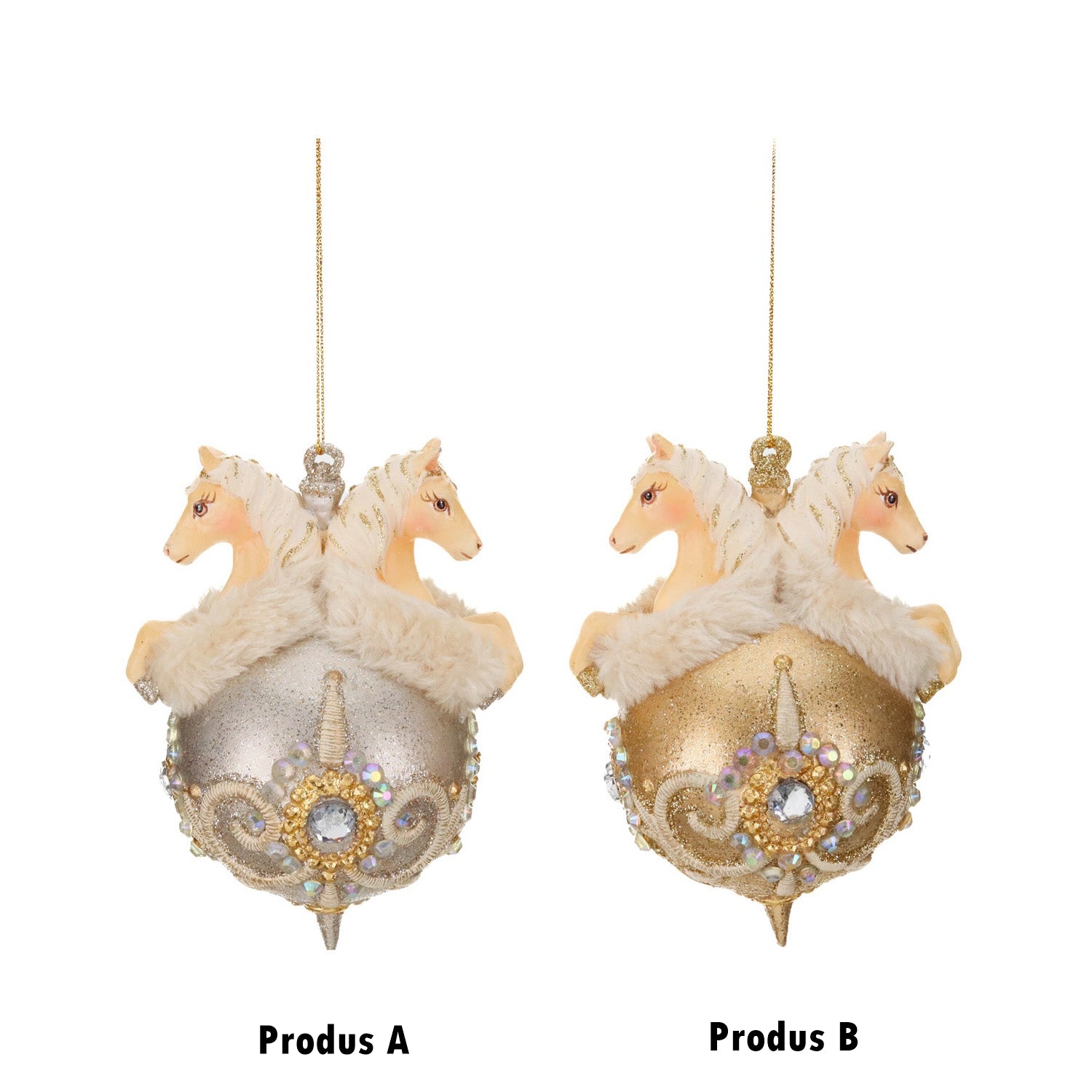 Ornament pentru brad, Royal Horse, auriu/crem, 14 cm - SIMONA'S CHRISTMAS