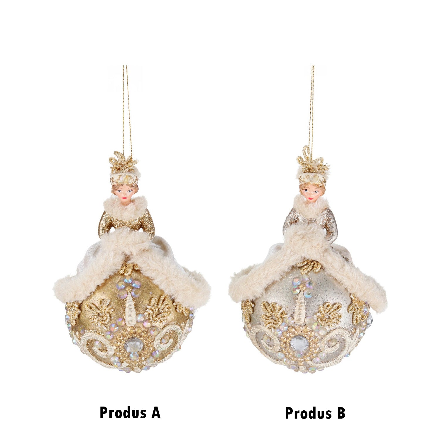 Ornament pentru brad, Royal Lady, auriu/crem, 12 cm - SIMONA'S CHRISTMAS