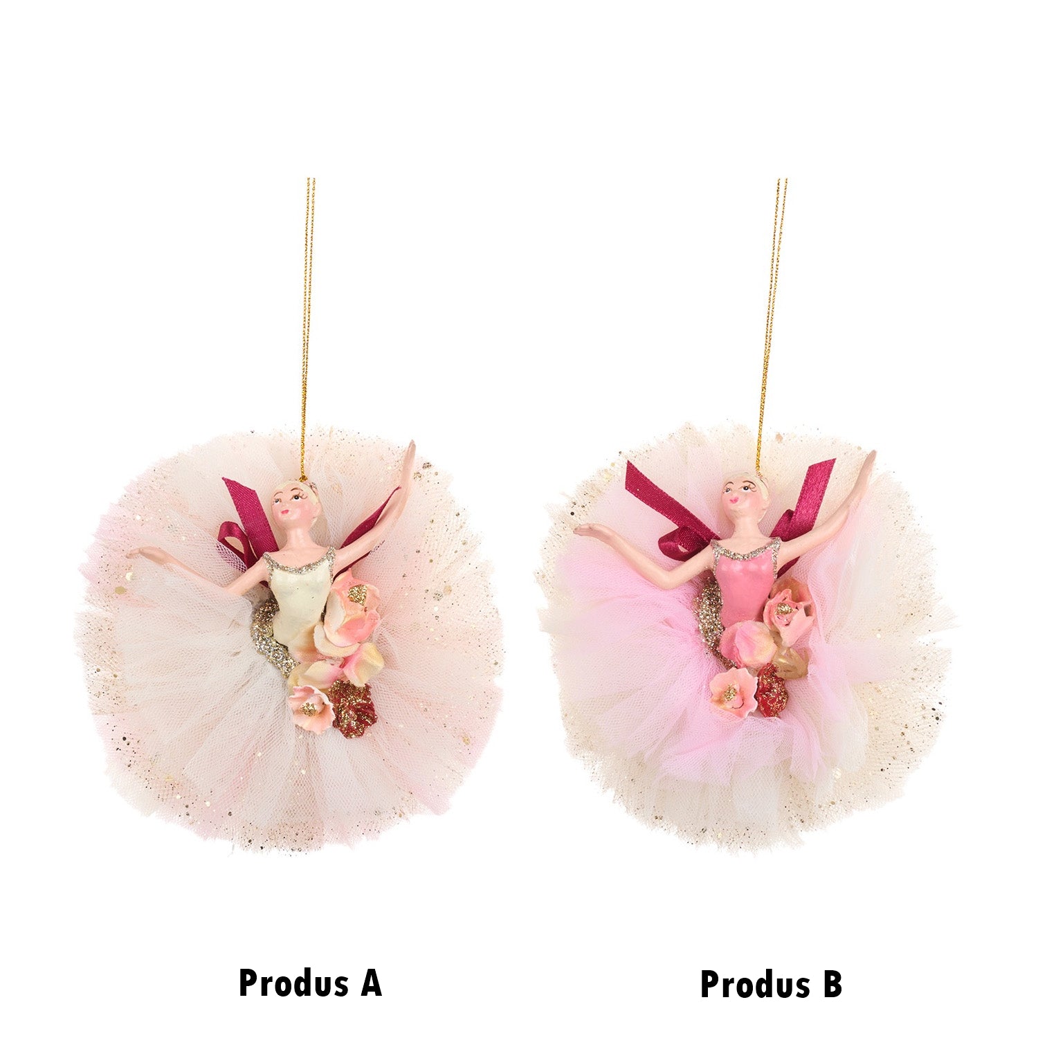 Ornament pentru brad, Royal Ballerina, roz/crem, 12 cm - SIMONA'S CHRISTMAS