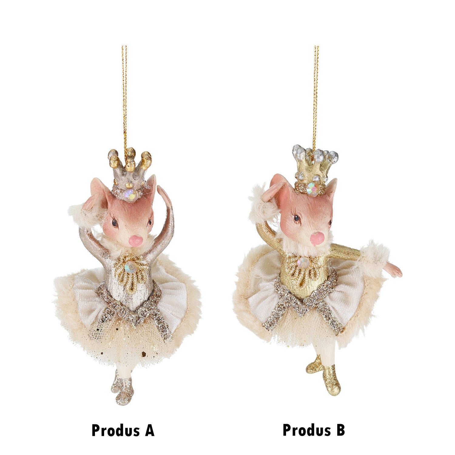 Ornament pentru brad, Royal Mouse, auriu/crem, 12 cm - SIMONA'S CHRISTMAS