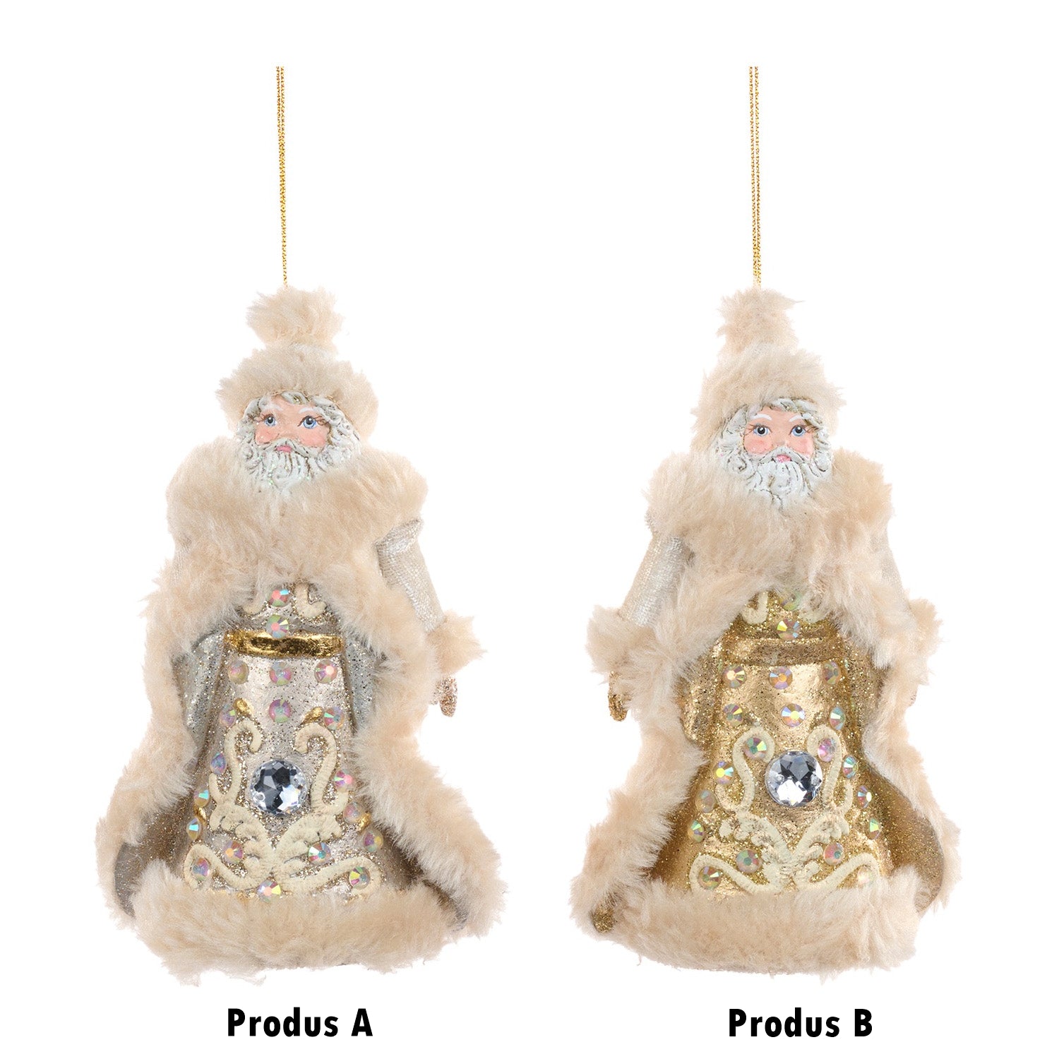 Ornament pentru brad, Royal Santa Claus, auriu/crem, 12 cm - SIMONA'S CHRISTMAS