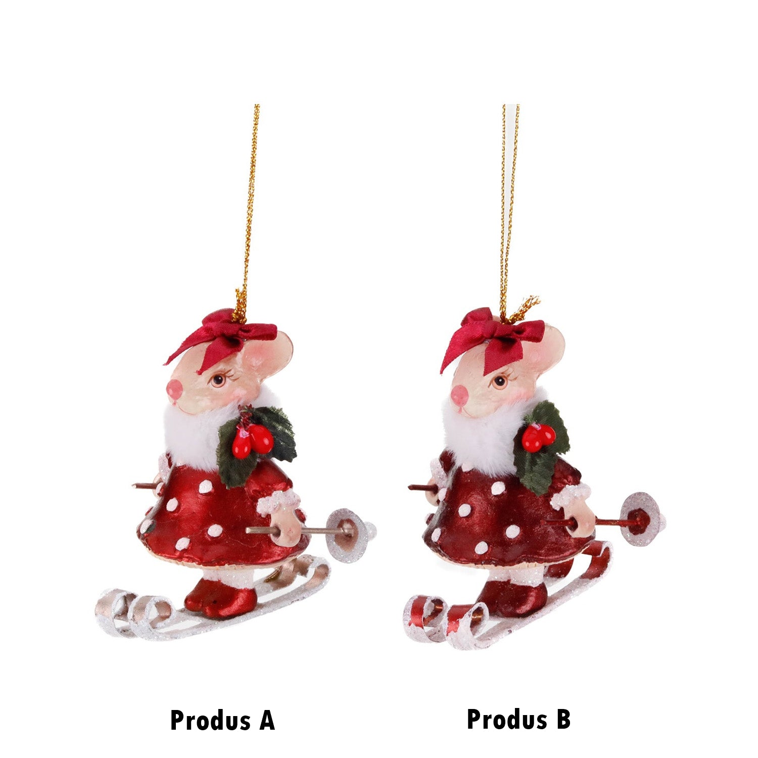 Ornament pentru brad, Soarece pe schiuri, rosu, 11 cm - SIMONA'S CHRISTMAS