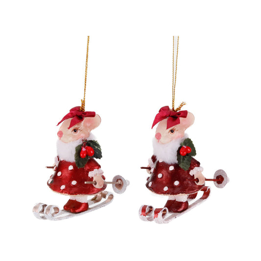 Ornament pentru brad, Soarece pe schiuri, rosu, 11 cm - SIMONA'S CHRISTMAS