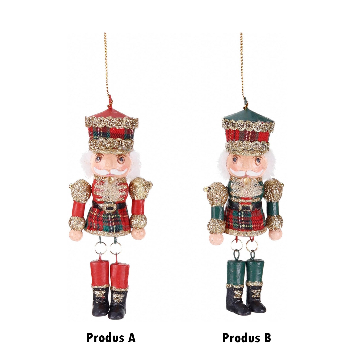 Ornament pentru brad, Spargator de nuci Tartan, rosu/verde, 11 cm - SIMONA'S CHRISTMAS