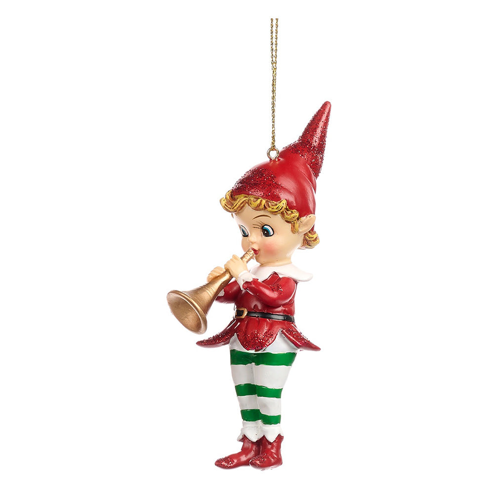 Ornament pentru brad, Spiridus muzical, rosu/verde, 10 cm - SIMONA'S CHRISTMAS