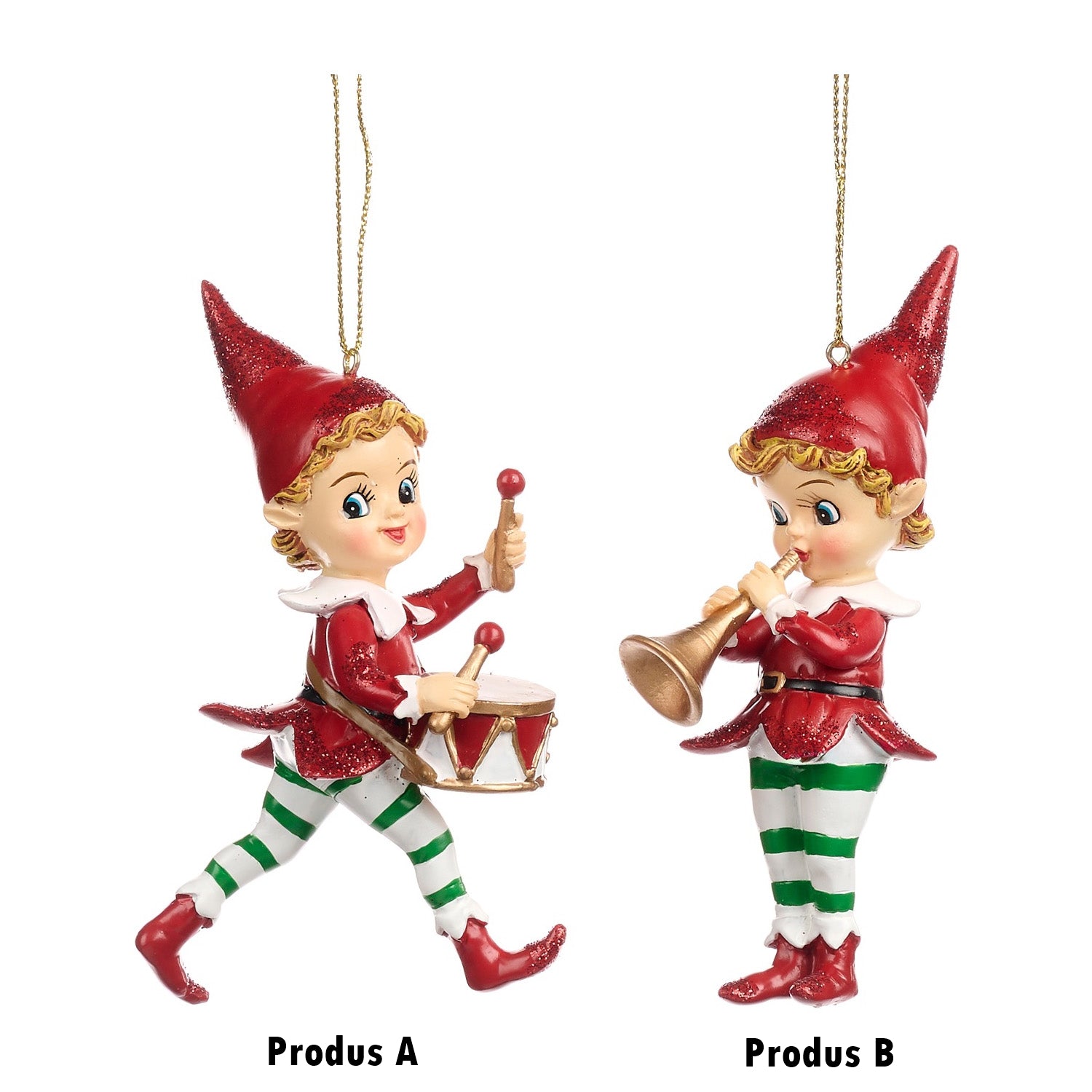 Ornament pentru brad, Spiridus muzical, rosu/verde, 10 cm - SIMONA'S CHRISTMAS
