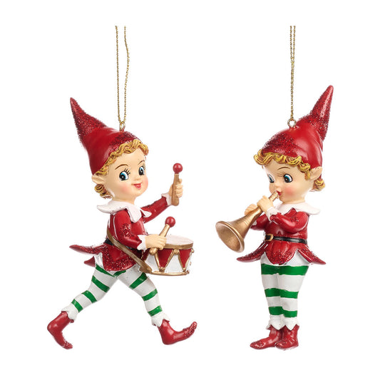 Ornament pentru brad, Spiridus muzical, rosu/verde, 10 cm - SIMONA'S CHRISTMAS