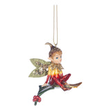 Ornament pentru brad, Spiridus pe frunza/ciuperca, rosu/verde, 8 cm - SIMONA'S CHRISTMAS