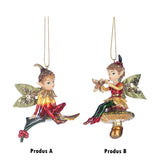 Ornament pentru brad, Spiridus pe frunza/ciuperca, rosu/verde, 8 cm - SIMONA'S CHRISTMAS