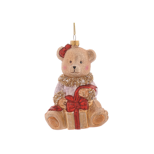 Ornament pentru brad, Urs cu cadouri, rosu/auriu, 14 cm - SIMONA'S CHRISTMAS