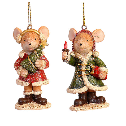 Ornament pentru brad, Soarece cu brad/lumanare, 9 cm, SIMONA'S CHRISTMAS