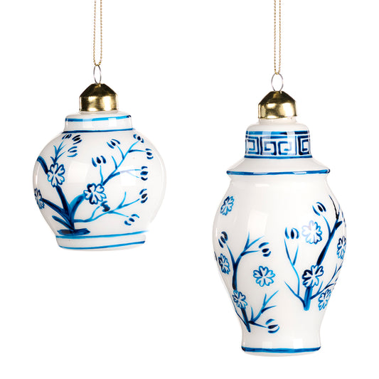 Ornament pentru brad, Vaza Floral, albastru/auriu, 13 cm, SIMONA'S CHRISTMAS