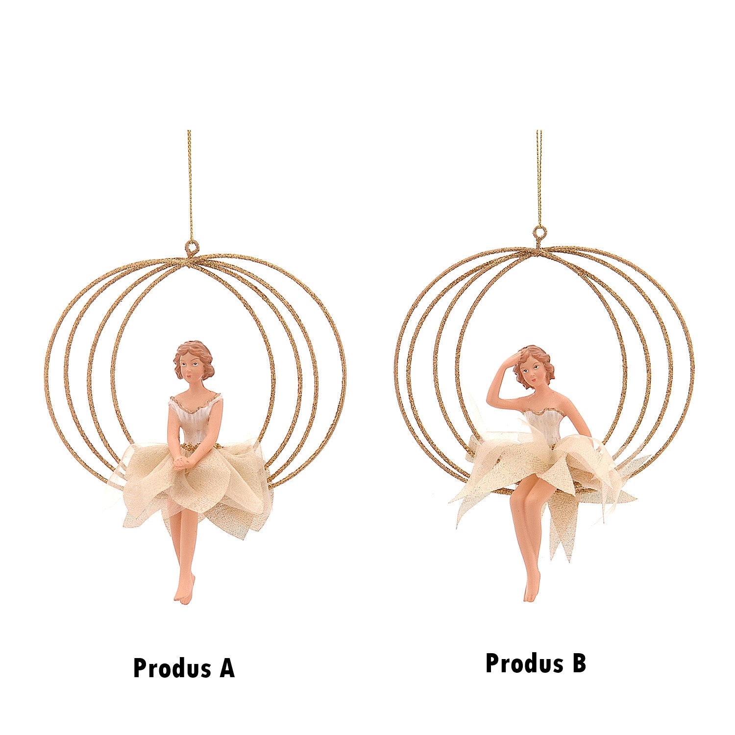 Ornament pentru brad, Zana in cerc, auriu, 14 cm - SIMONA'S CHRISTMAS