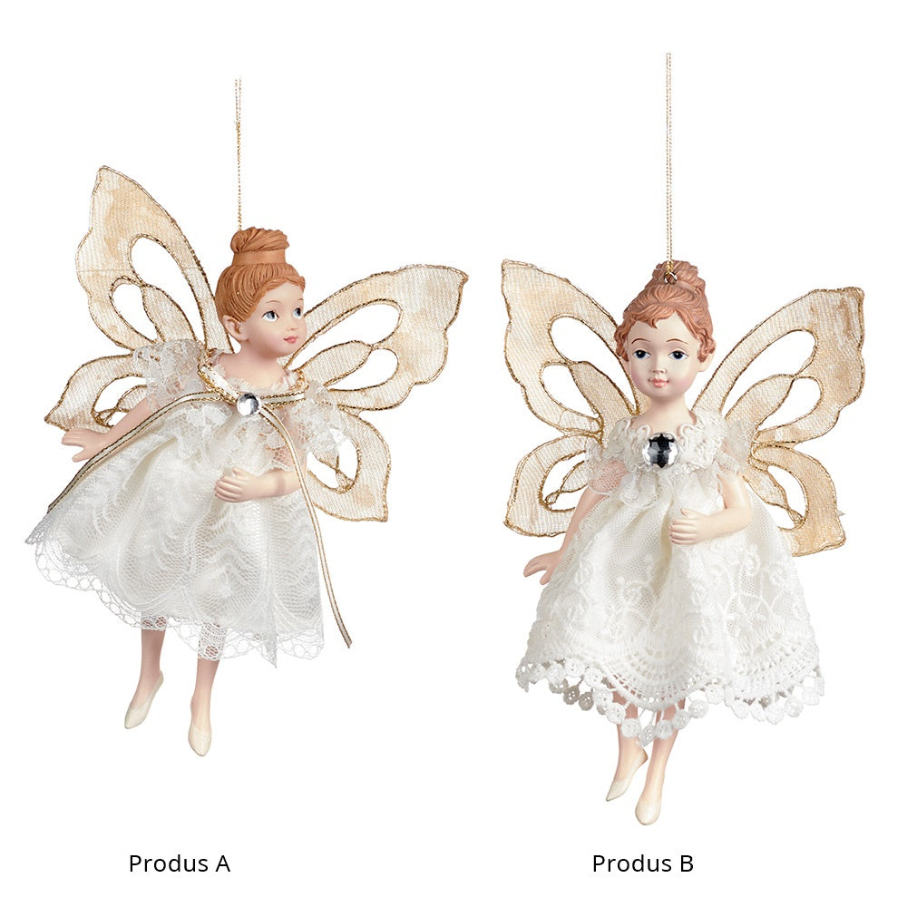 Ornament pentru brad, Zana Lacy, alb/crem, 18 cm, SIMONA'S CHRISTMAS