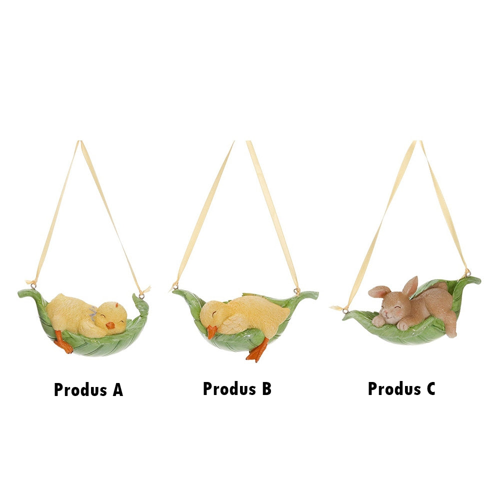 Ornament rata/pui/iepure dormind pe frunza, 12 cm - SIMONA'S COLLECTION