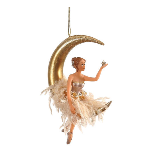 Ornament zana Chelsea pe semiluna, auriu, 14 cm - SIMONA'S Christmas