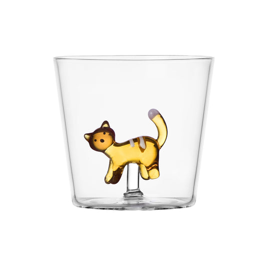 Pahar pentru apa, 8 cm, pisica chihlimbar cu dungi albe, Tabby Cat by Alessandra Baldereschi - ICHENDORF