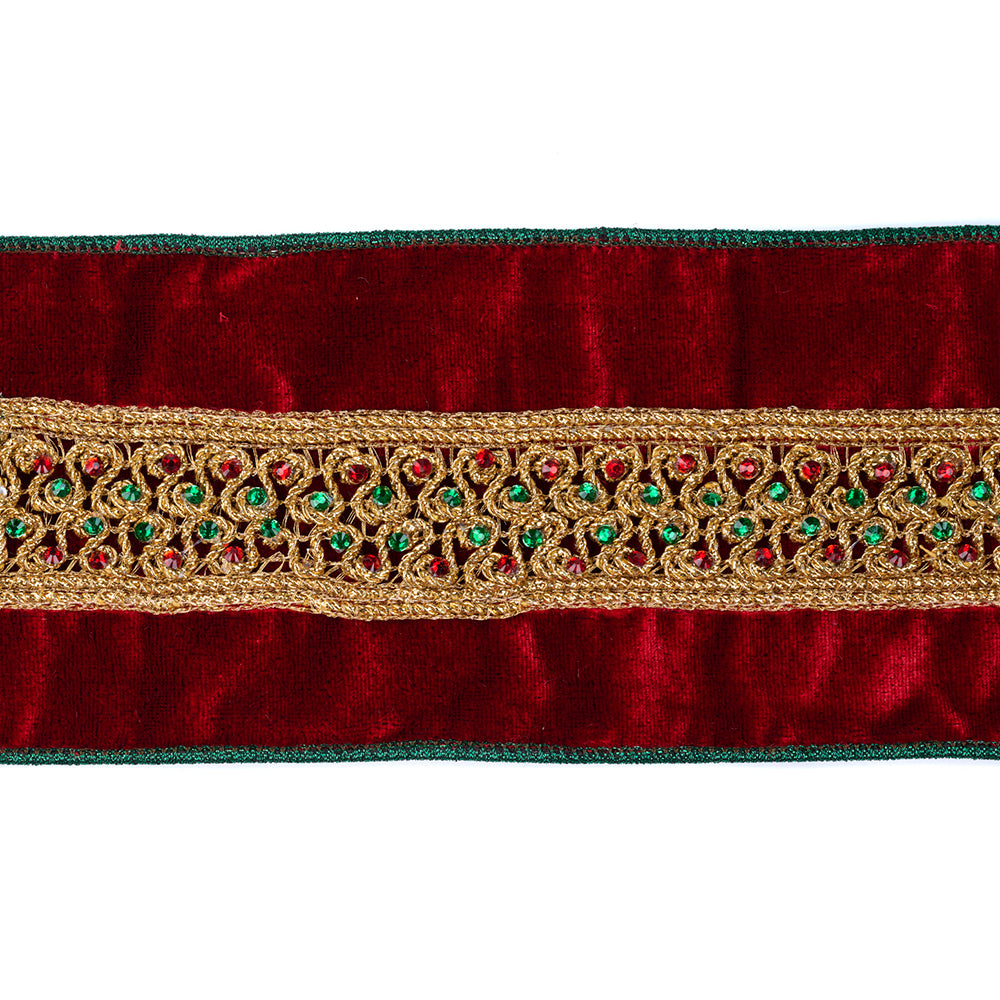 Panglica decorativa Jewel, auriu/rosu, 10 cm x 4.5 m, SIMONA'S CHRISTMAS