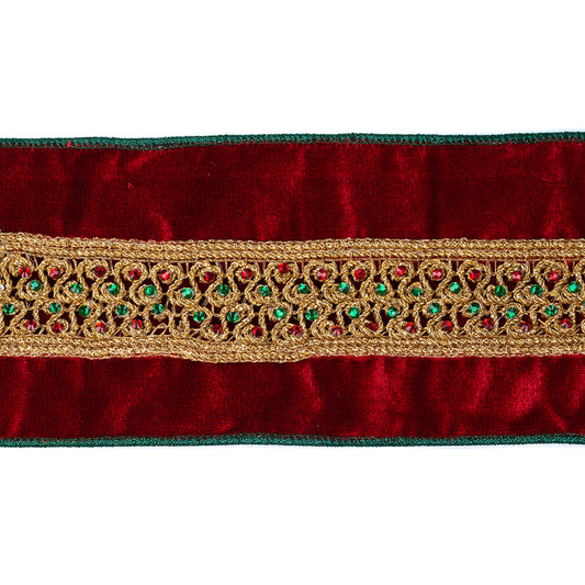 Panglica decorativa Jewel, auriu/rosu, 10 cm x 4.5 m, SIMONA'S CHRISTMAS