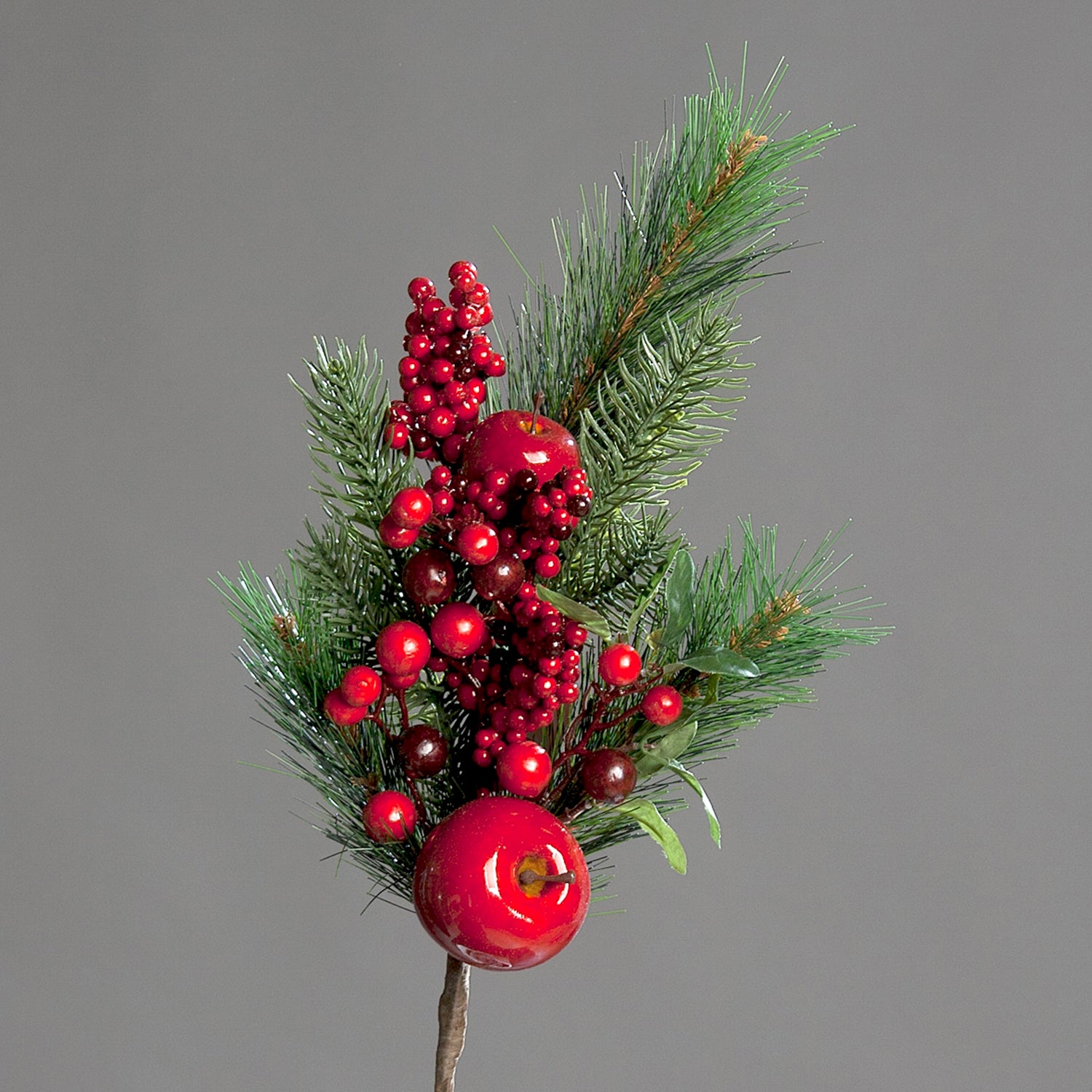 Ramura decorativa brad cu mar, verde/rosu, 60 cm - SIMONA'S CHRISTMAS