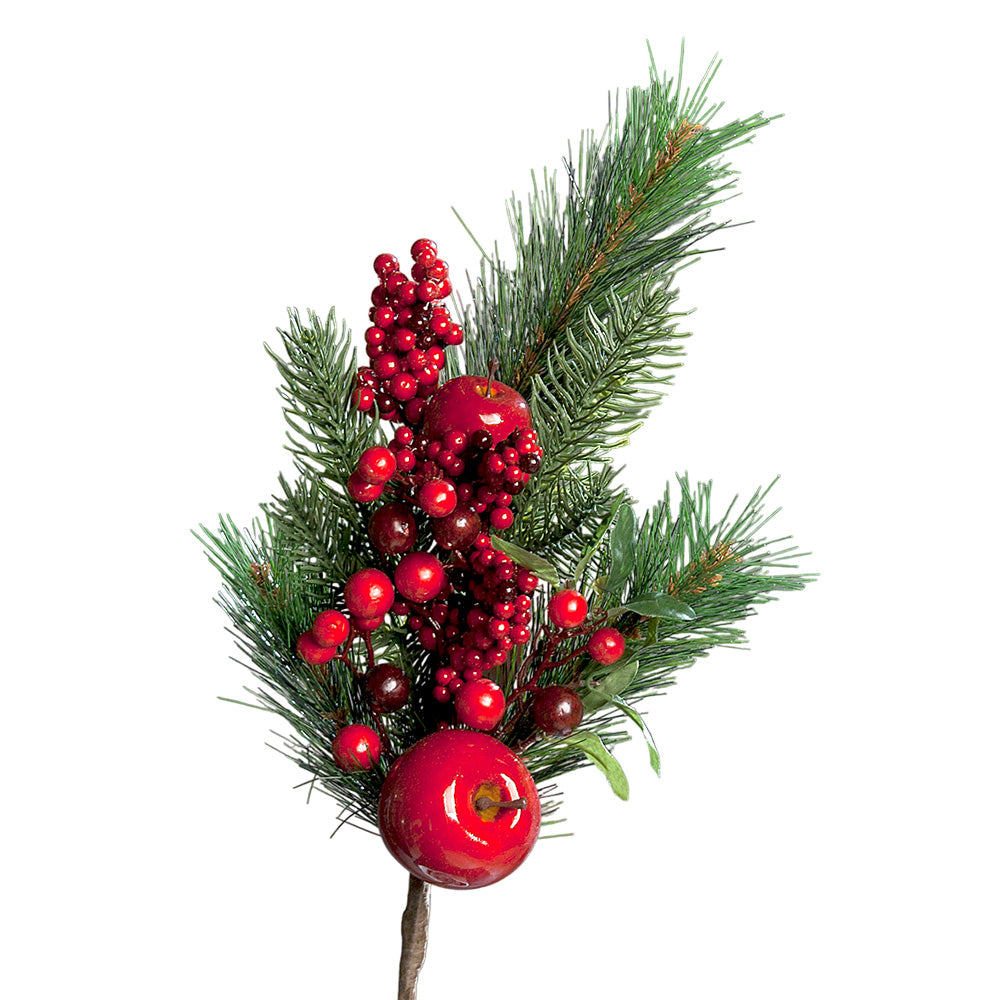 Ramura decorativa brad cu mar, verde/rosu, 60 cm - SIMONA'S CHRISTMAS