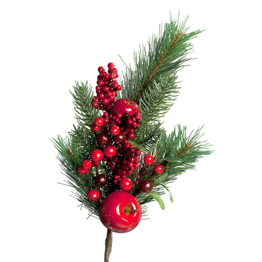 Ramura decorativa brad cu mar, verde/rosu, 60 cm - SIMONA'S CHRISTMAS