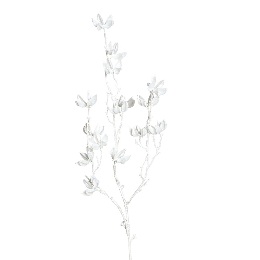 Ramura decorativa Cotton Sclipit, alb, 100 cm - SIMONA'S CHRISTMAS