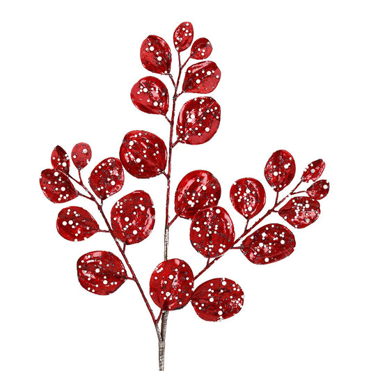 Ramura decorativa Eucalypt Perlat, rosu, 66 cm - SIMONA'S CHRISTMAS