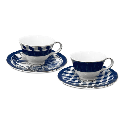 Set 2 cesti pentru cafea si farfurii, portelan, Versailles - BACI MILANO