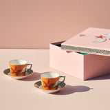 Set 2 cesti pentru ceai si farfurii, 220 ml, Il Viaggio di Nettuno Rock Orange - GINORI 1735