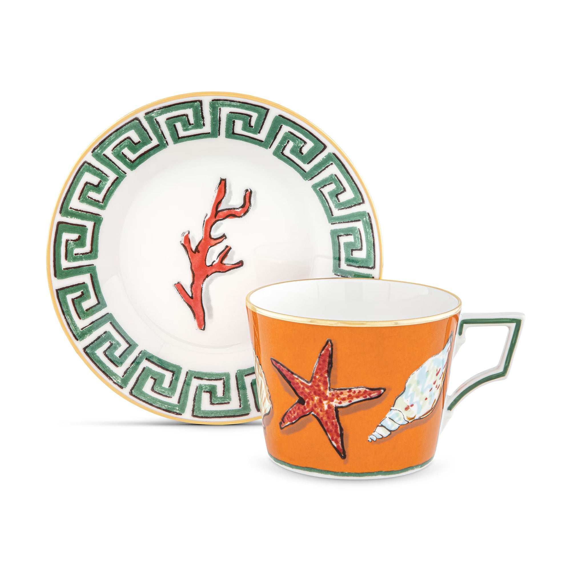 Set 2 cesti pentru ceai si farfurii, 220 ml, Il Viaggio di Nettuno Rock Orange - GINORI 1735