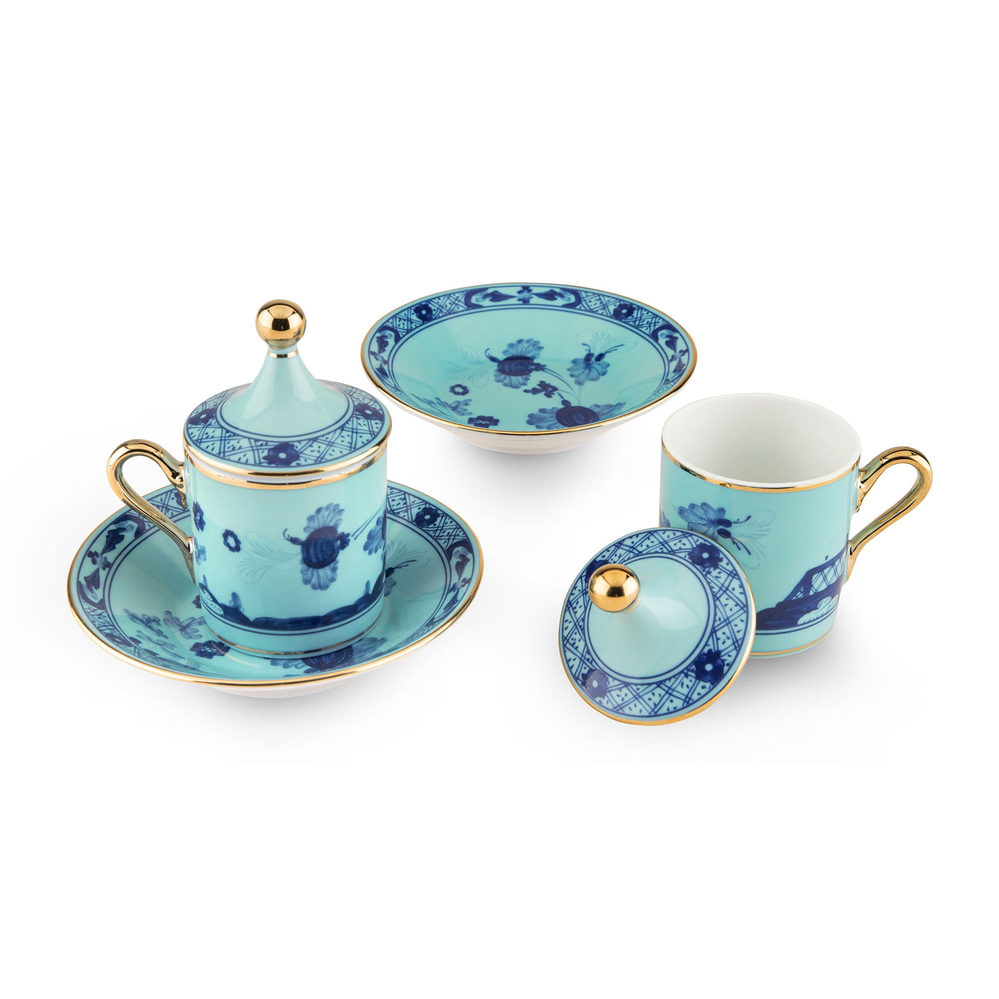Set 2 cesti pentru espresso si farfurie, 80 ml, Oriente Italiano Iris - GINORI 1735
