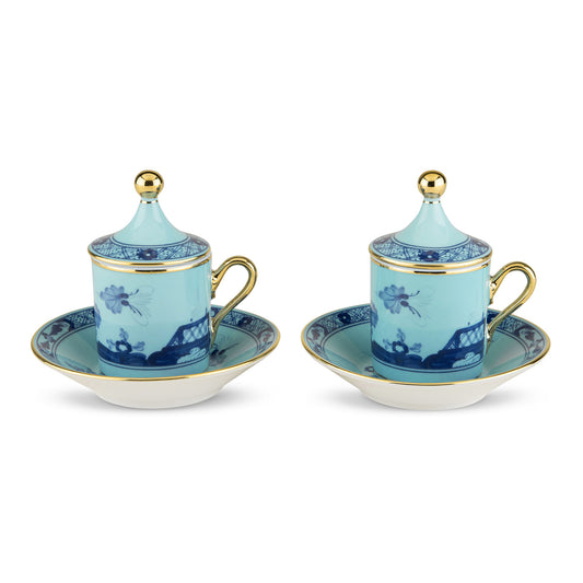 Set 2 cesti pentru espresso si farfurie, 80 ml, Oriente Italiano Iris - GINORI 1735